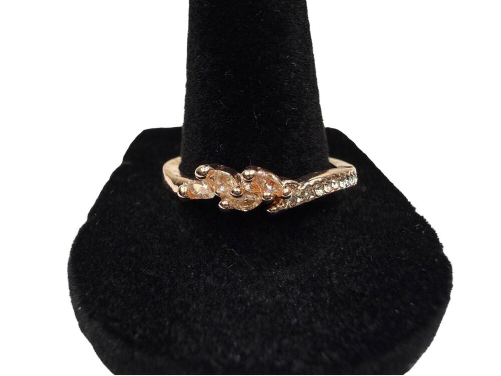 Fashion Rose Gold Tone Pink Marquise & Pave Glass Cluster Ring Size 9 Jewelry